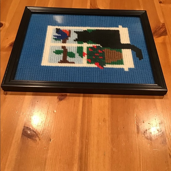 VINTAGE BLACK CAT WINDOW BIRD WATCHER EMBROIDERY - Picture 3 of 5